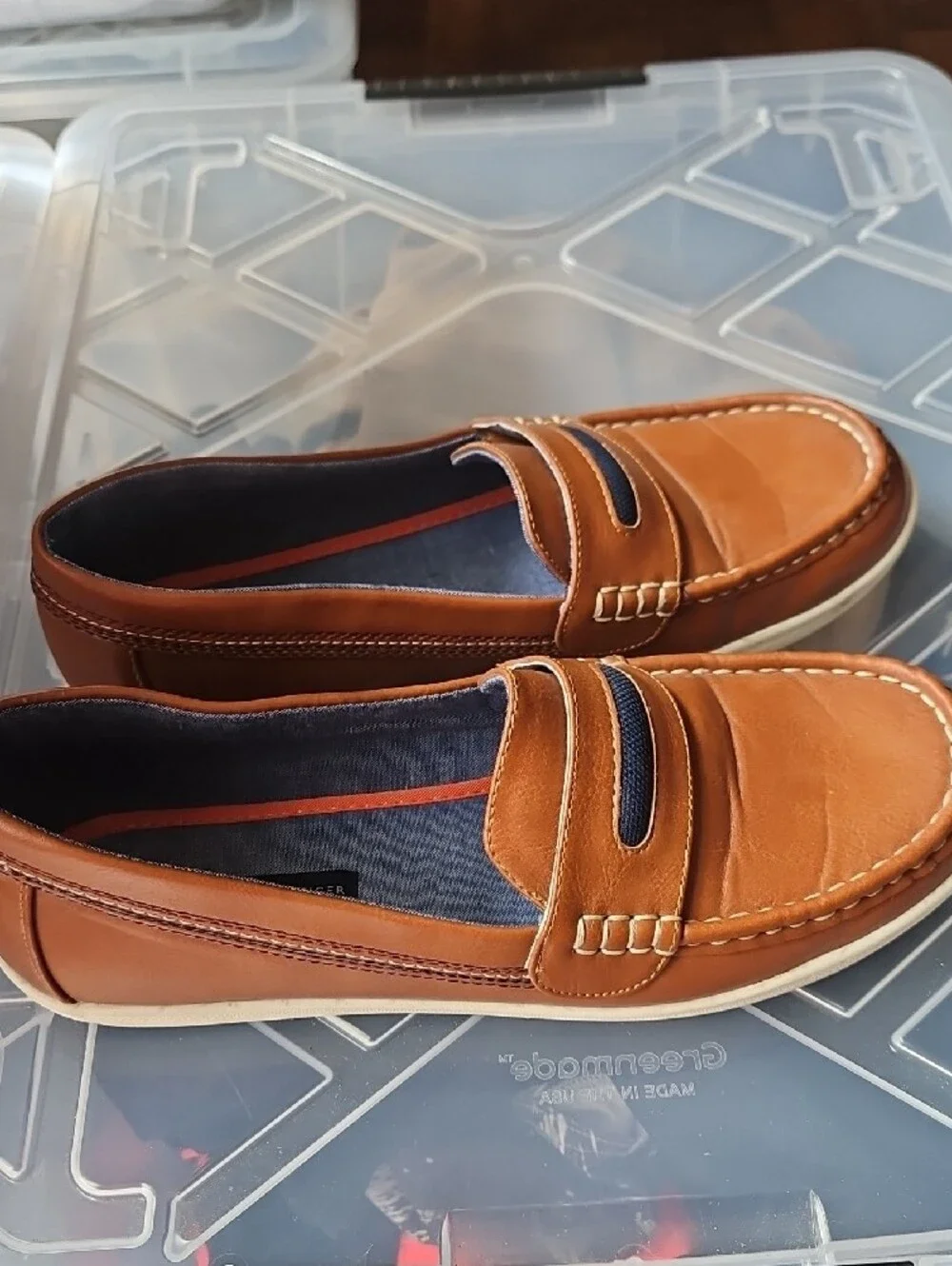 Men's Tommy Hilfiger Tan Leather Slip-On Loafers with Navy Detail